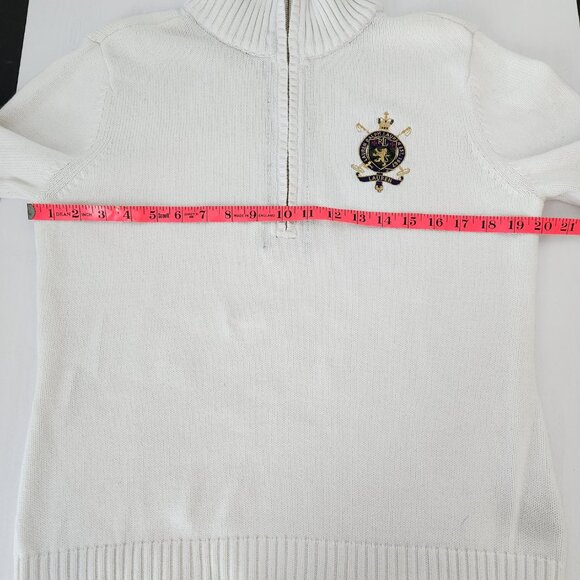 LAUREN Ralph Lauren White 1/4 Zip Long Sleeve Sweater w/ Crest in Women's Large - Picture 11 of 15